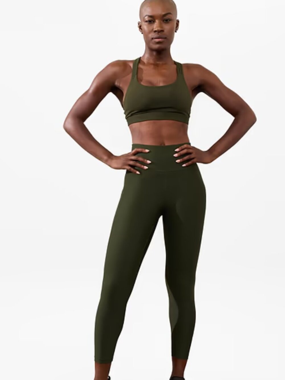 Athleta Interval Stash High Rise 7/8 Leggings Aspen Olive Pockets Size Small